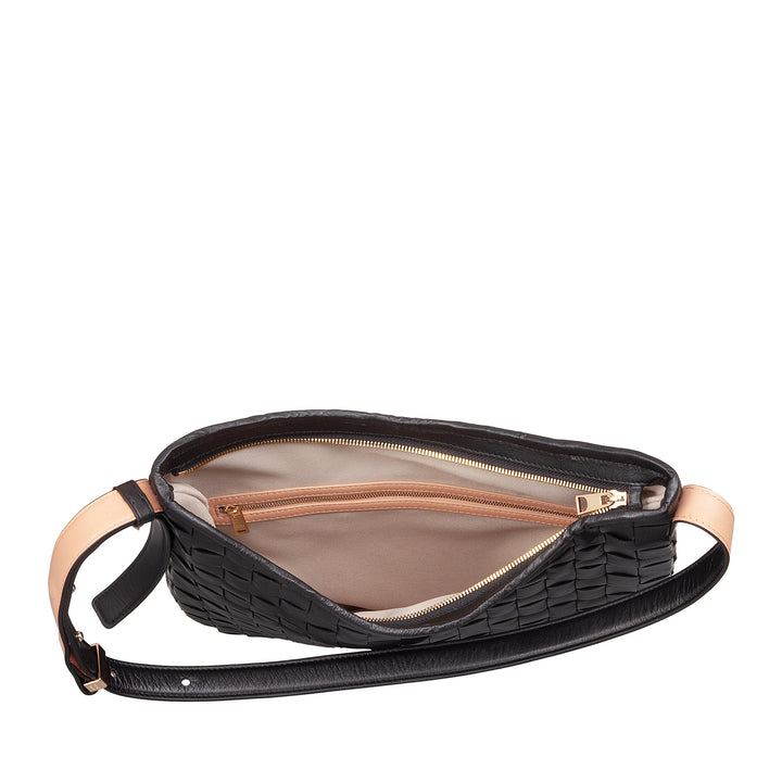 Mujer de hombro Dudu en cuero entrelazado - bolso de vagabundo elegante con cremallera, bolso de hombro en cuero real con mango ajustable e interiores espaciosos