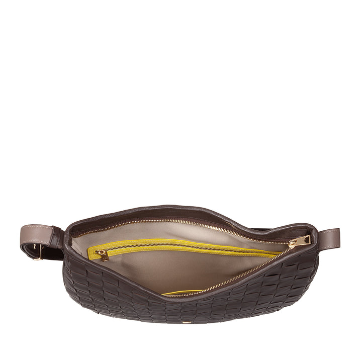 Mujer de hombro Dudu en cuero entrelazado - bolso de vagabundo elegante con cremallera, bolso de hombro en cuero real con mango ajustable e interiores espaciosos