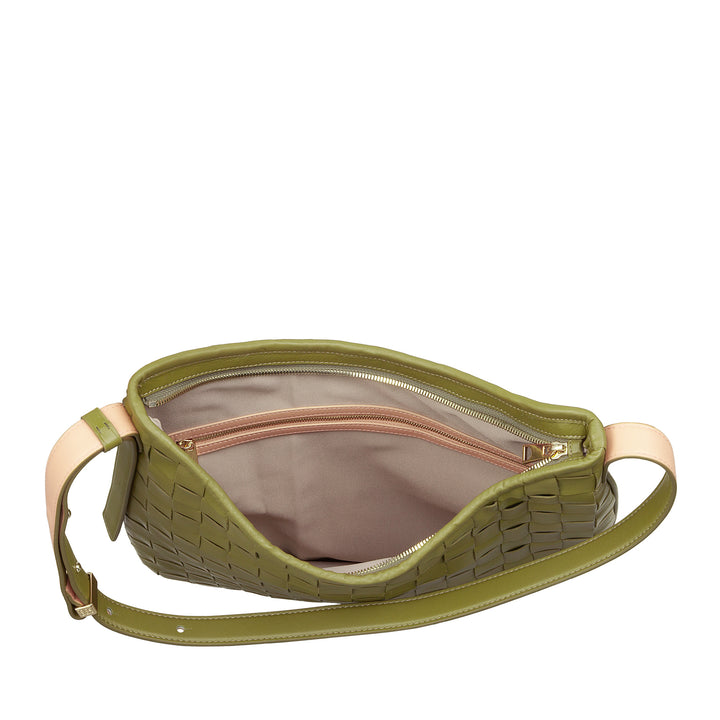 Mujer de hombro Dudu en cuero entrelazado - bolso de vagabundo elegante con cremallera, bolso de hombro en cuero real con mango ajustable e interiores espaciosos