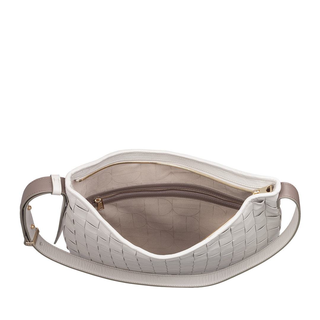 Mujer de hombro Dudu en cuero entrelazado - bolso de vagabundo elegante con cremallera, bolso de hombro en cuero real con mango ajustable e interiores espaciosos