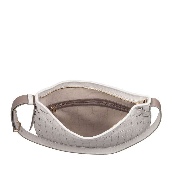 Mujer de hombro Dudu en cuero entrelazado - bolso de vagabundo elegante con cremallera, bolso de hombro en cuero real con mango ajustable e interiores espaciosos