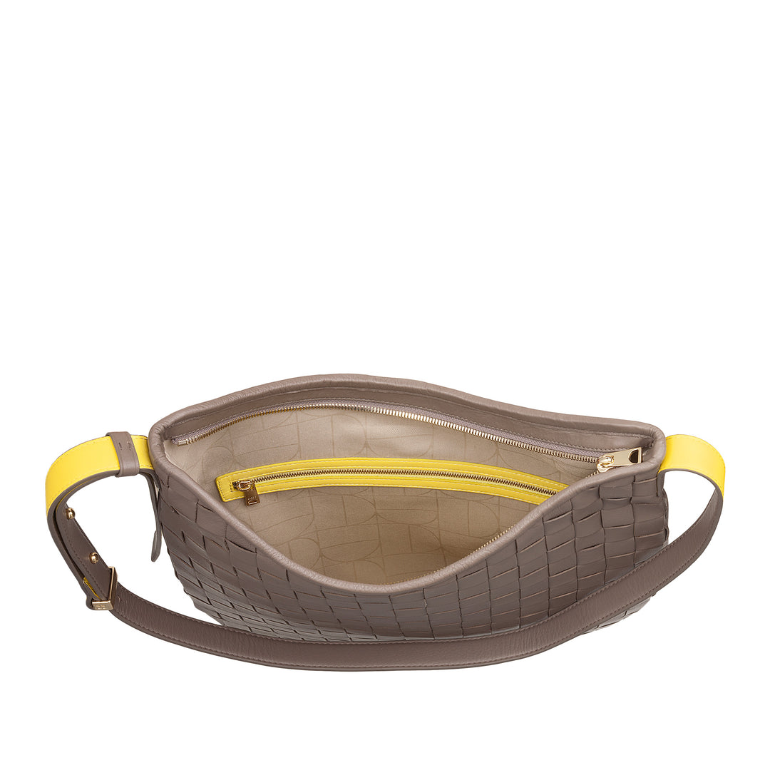 Mujer de hombro Dudu en cuero entrelazado - bolso de vagabundo elegante con cremallera, bolso de hombro en cuero real con mango ajustable e interiores espaciosos