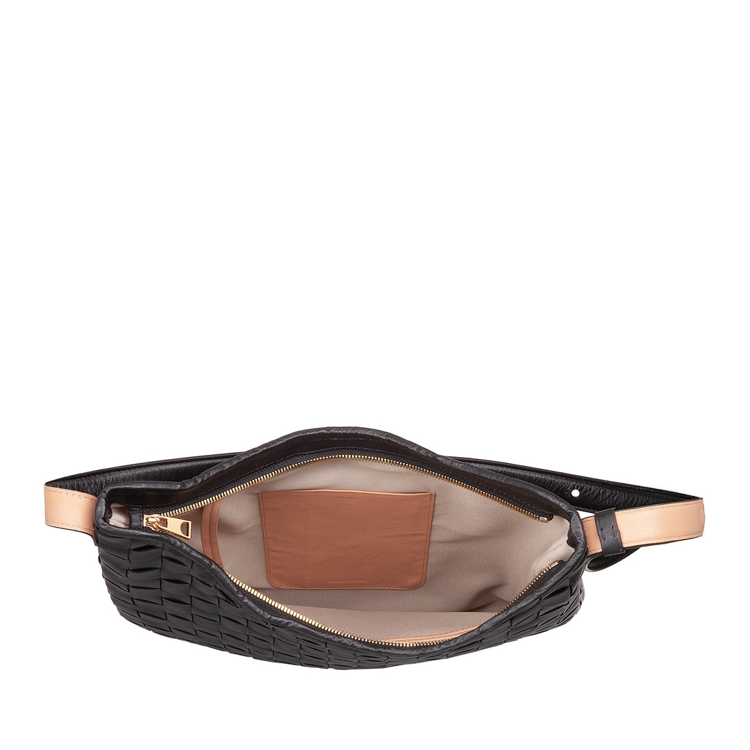 Mujer de hombro Dudu en cuero entrelazado - bolso de vagabundo elegante con cremallera, bolso de hombro en cuero real con mango ajustable e interiores espaciosos