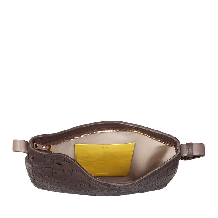 Mujer de hombro Dudu en cuero entrelazado - bolso de vagabundo elegante con cremallera, bolso de hombro en cuero real con mango ajustable e interiores espaciosos