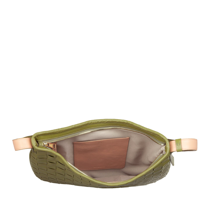 Mujer de hombro Dudu en cuero entrelazado - bolso de vagabundo elegante con cremallera, bolso de hombro en cuero real con mango ajustable e interiores espaciosos