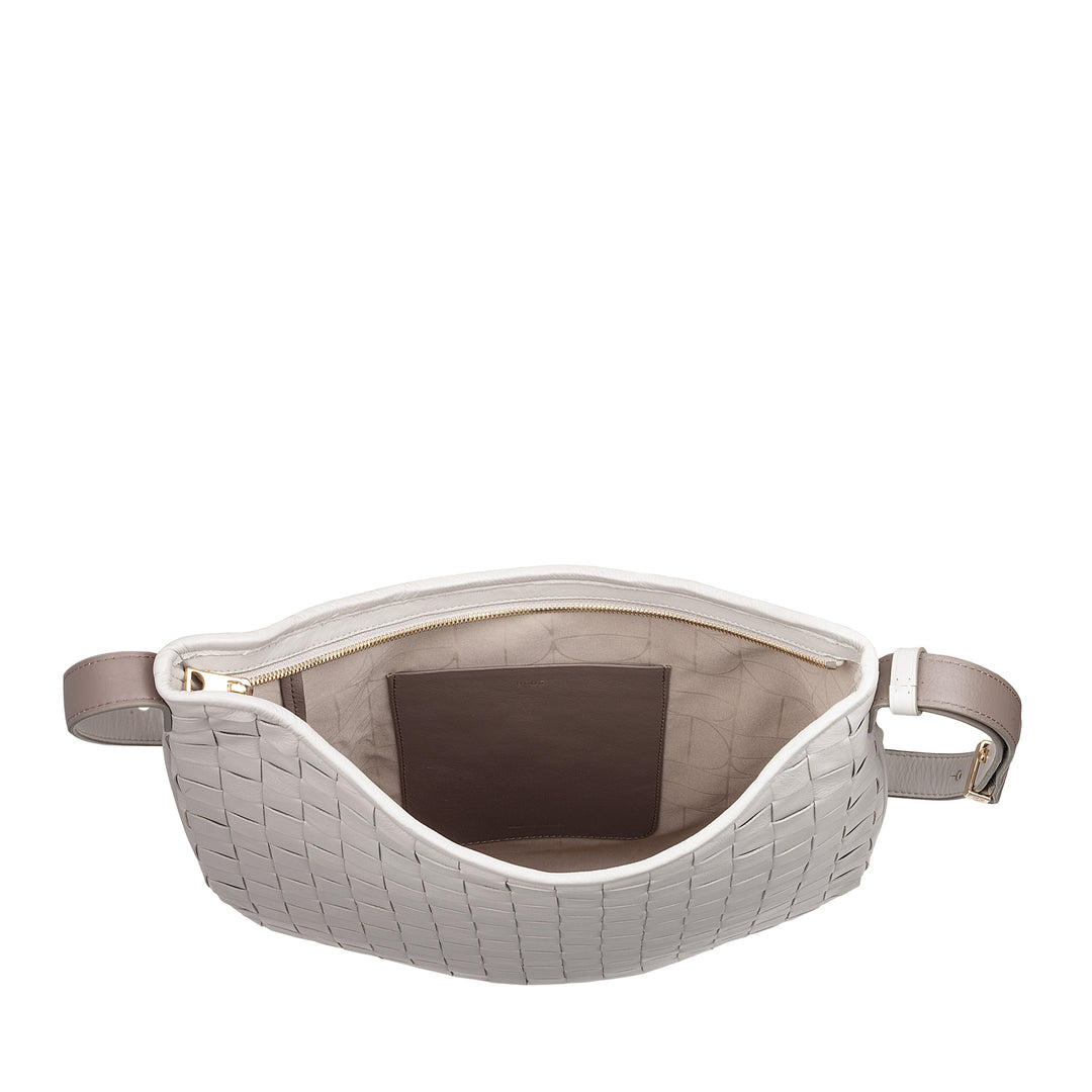 Mujer de hombro Dudu en cuero entrelazado - bolso de vagabundo elegante con cremallera, bolso de hombro en cuero real con mango ajustable e interiores espaciosos