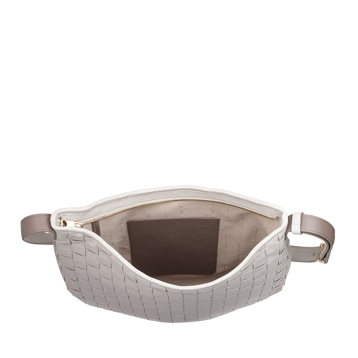 Mujer de hombro Dudu en cuero entrelazado - bolso de vagabundo elegante con cremallera, bolso de hombro en cuero real con mango ajustable e interiores espaciosos