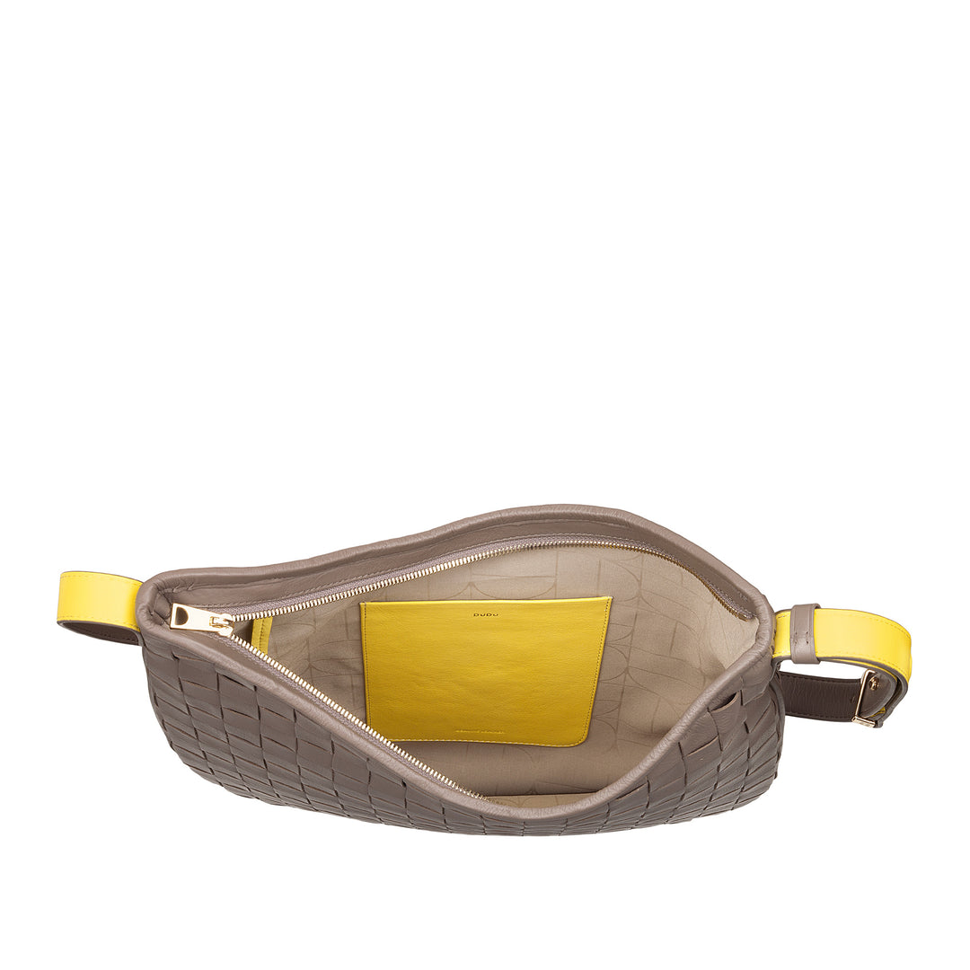 Mujer de hombro Dudu en cuero entrelazado - bolso de vagabundo elegante con cremallera, bolso de hombro en cuero real con mango ajustable e interiores espaciosos