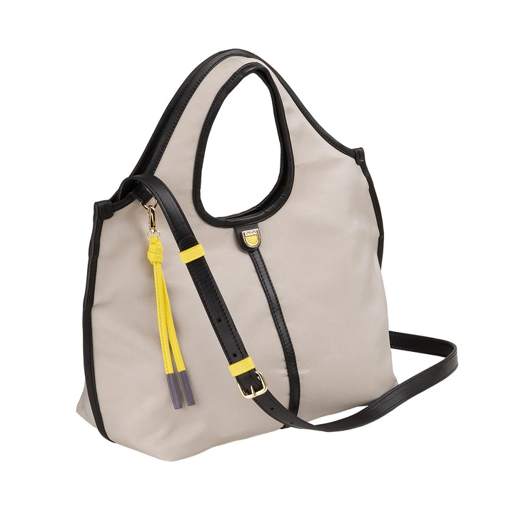 DUDU liten skulderveske for kvinner i nylon og lær - Lett shopper med justerbar skulderstropp og magnetisk lukking