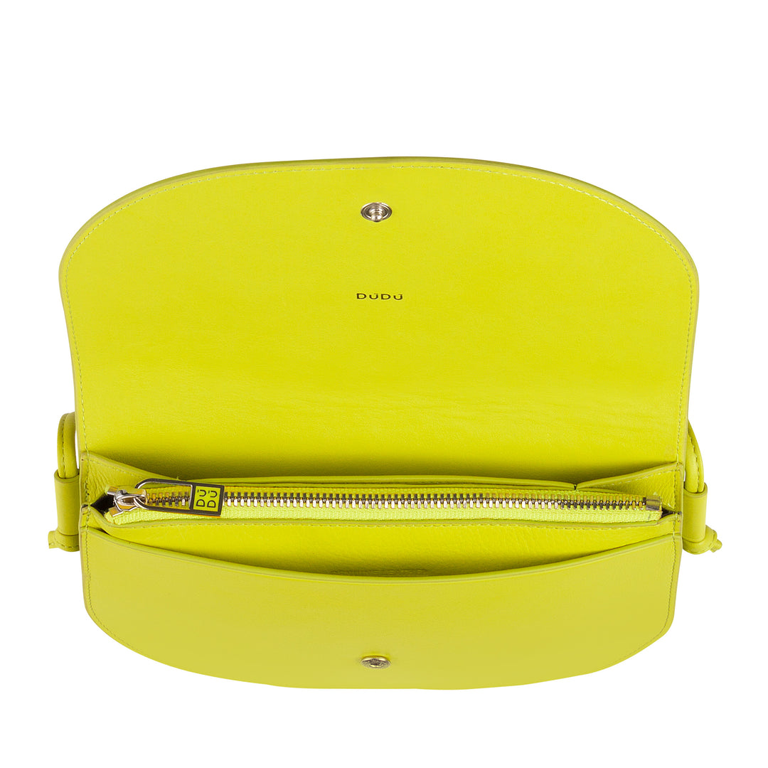 DUDU Small Women's Leather Shoulder Bag, Slim Compact Design Handbag with Button Closure, Adjustable Shoulder Strap