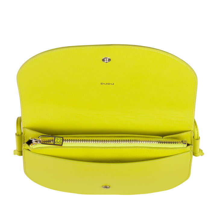 DUDU Small Women's Leather Shoulder Bag, Slim Compact Design Handbag with Button Closure, Adjustable Shoulder Strap