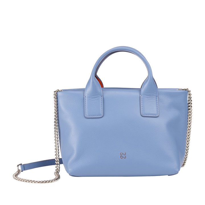 Bolsa de boxeo de mujer para mujeres de Dudu en cuero real, elegante bolso de mini suero, 22 x 13 cm, manijas dobles, correa para el hombro de la cadena, cierre de cremallera