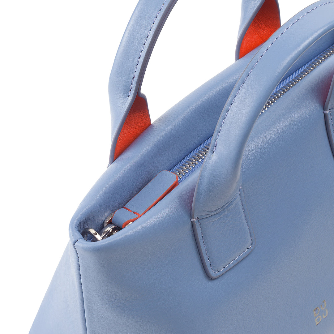 Bolsa de boxeo de mujer para mujeres de Dudu en cuero real, elegante bolso de mini suero, 22 x 13 cm, manijas dobles, correa para el hombro de la cadena, cierre de cremallera