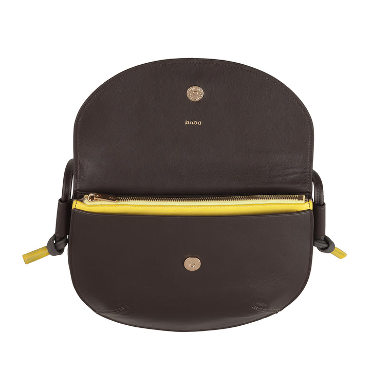 DUDU Borsa Donna a Tracolla con Patta in Vera Pelle, Piccola Borsetta a Spalla con Pattina a Bottone Magnetico, Borsa