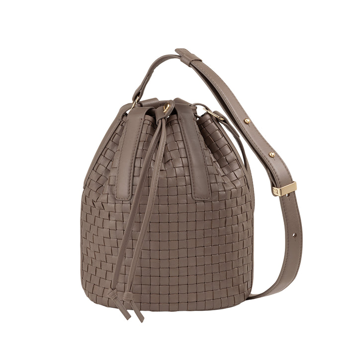 Bolsa balde grande feminina DUDU em couro tecido – elegante bolsa de ombro crossbody com alça ajustável, cordão e bolsa interna – estilo artesanal chique casual para trabalho e lazer