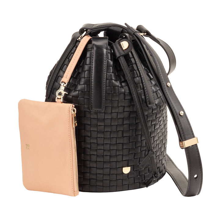 Bolsa balde grande feminina DUDU em couro tecido – elegante bolsa de ombro crossbody com alça ajustável, cordão e bolsa interna – estilo artesanal chique casual para trabalho e lazer