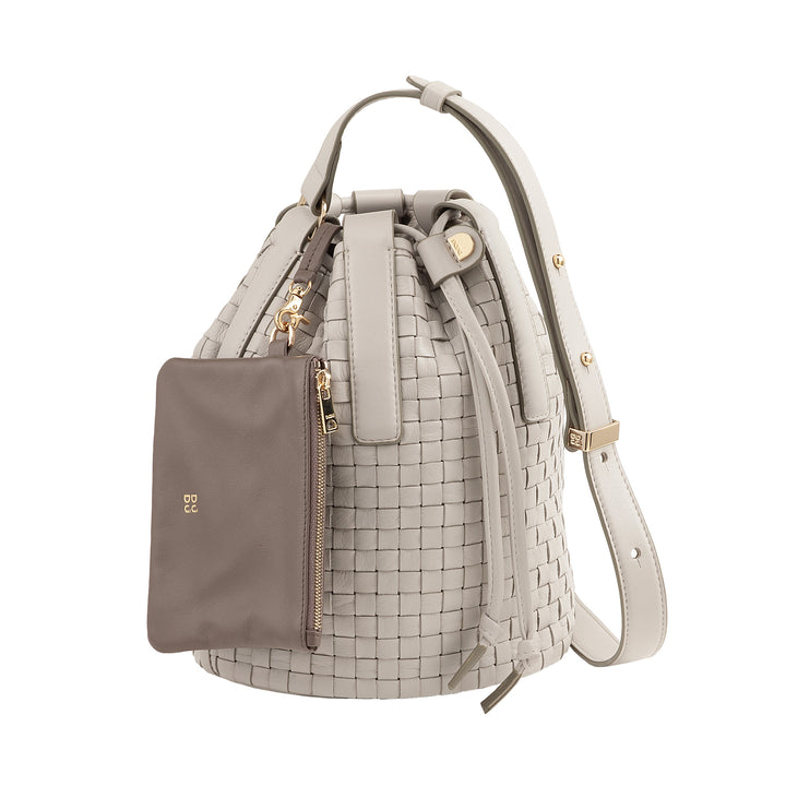 Bolsa balde grande feminina DUDU em couro tecido – elegante bolsa de ombro crossbody com alça ajustável, cordão e bolsa interna – estilo artesanal chique casual para trabalho e lazer