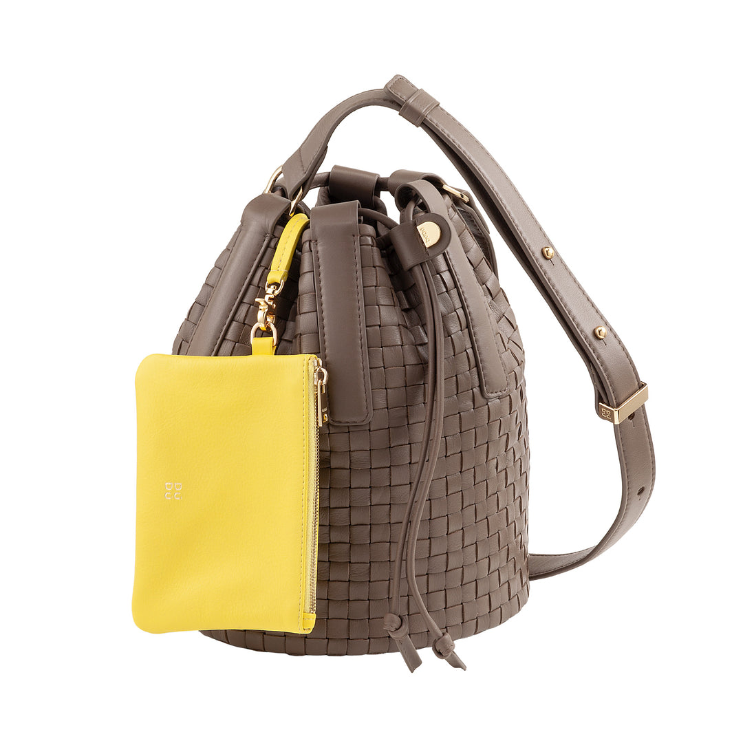 Bolsa balde grande feminina DUDU em couro tecido – elegante bolsa de ombro crossbody com alça ajustável, cordão e bolsa interna – estilo artesanal chique casual para trabalho e lazer