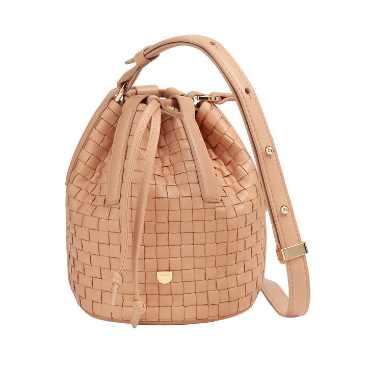 Bolsa balde de couro tecido DUDU – bolsa feminina pequena com alça de ombro ajustável, cordão e embreagem interna, elegante e artesanal