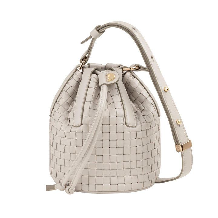 Bolsa balde de couro tecido DUDU – bolsa feminina pequena com alça de ombro ajustável, cordão e embreagem interna, elegante e artesanal