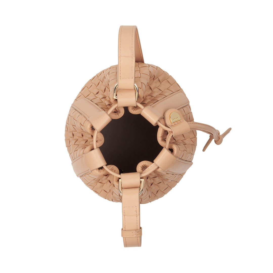 Bolsa balde de couro tecido DUDU – bolsa feminina pequena com alça de ombro ajustável, cordão e embreagem interna, elegante e artesanal