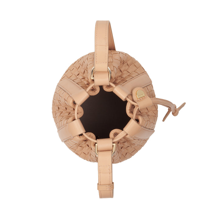 Bolsa balde de couro tecido DUDU – bolsa feminina pequena com alça de ombro ajustável, cordão e embreagem interna, elegante e artesanal