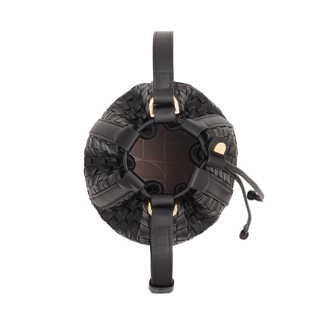 Bolsa balde de couro tecido DUDU – bolsa feminina pequena com alça de ombro ajustável, cordão e embreagem interna, elegante e artesanal