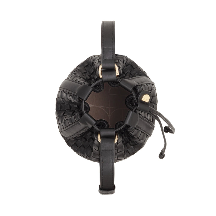 Bolsa balde de couro tecido DUDU – bolsa feminina pequena com alça de ombro ajustável, cordão e embreagem interna, elegante e artesanal