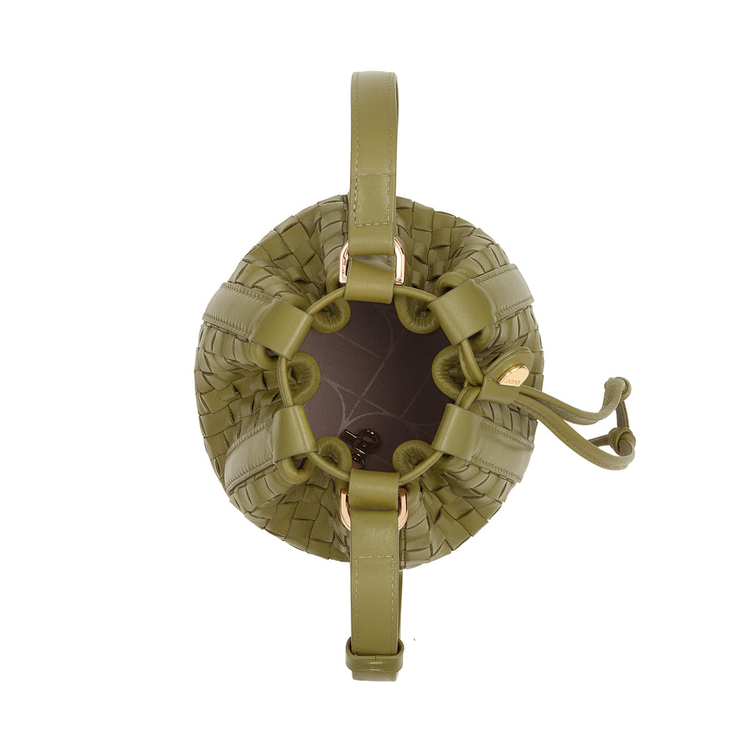 Bolsa balde de couro tecido DUDU – bolsa feminina pequena com alça de ombro ajustável, cordão e embreagem interna, elegante e artesanal