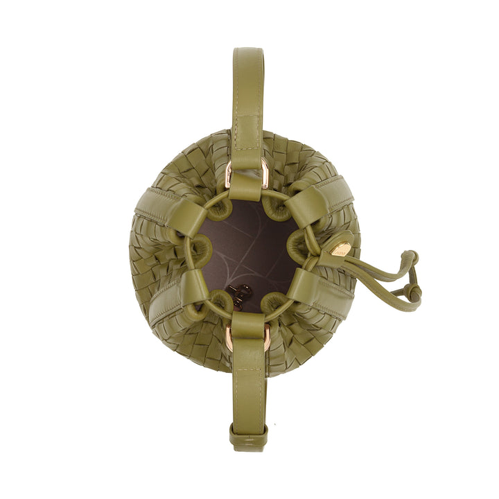 Bolsa balde de couro tecido DUDU – bolsa feminina pequena com alça de ombro ajustável, cordão e embreagem interna, elegante e artesanal