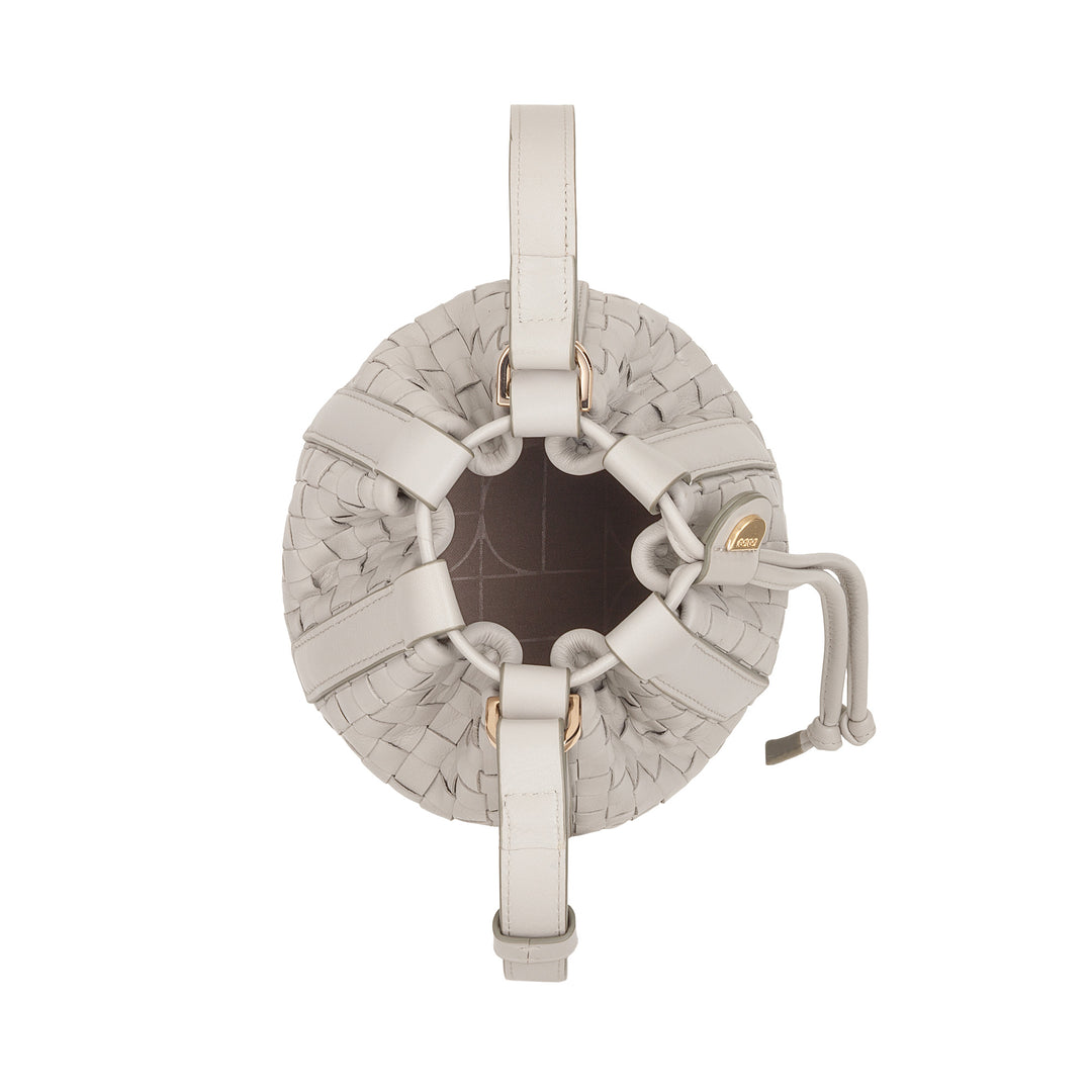 Bolsa balde de couro tecido DUDU – bolsa feminina pequena com alça de ombro ajustável, cordão e embreagem interna, elegante e artesanal