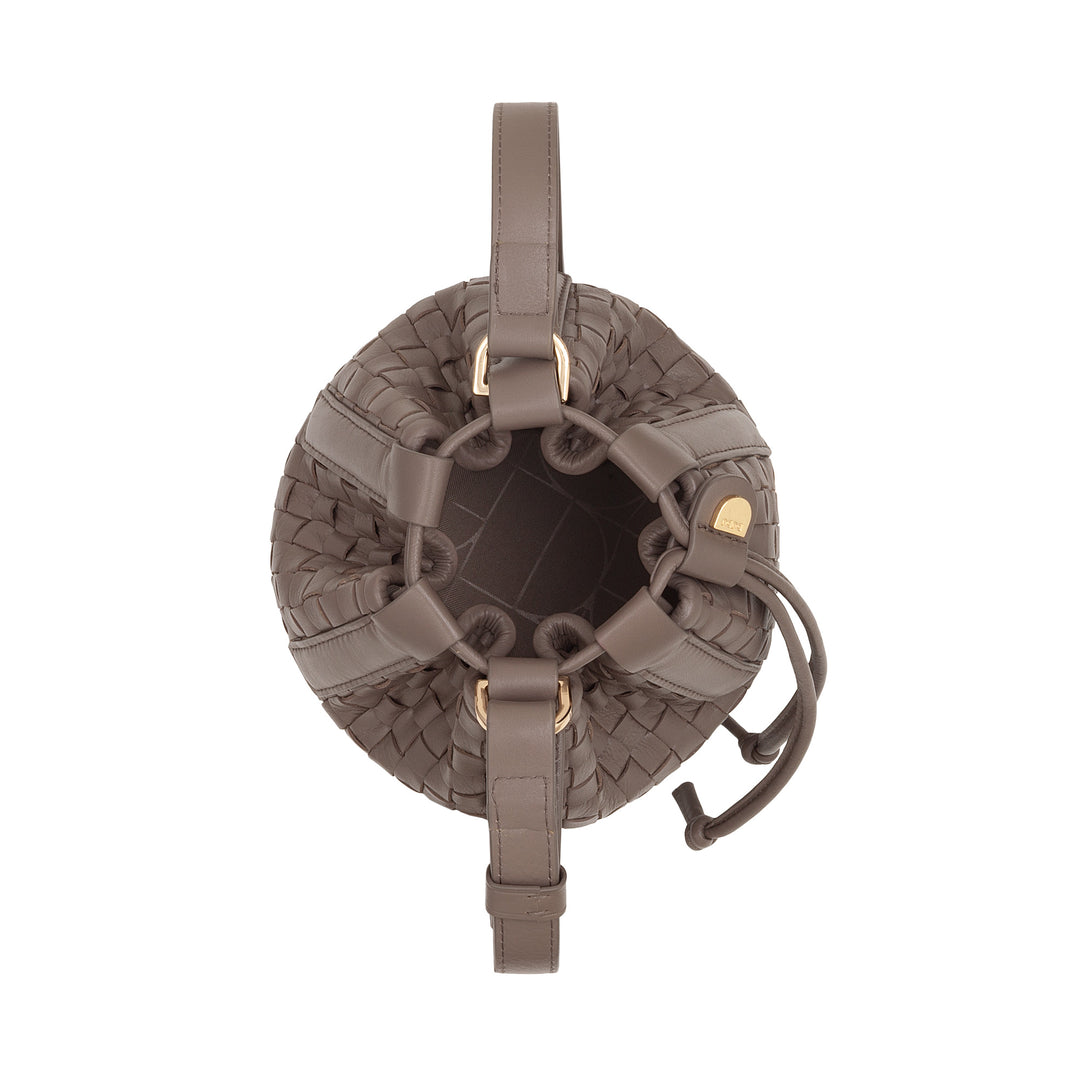 Bolsa balde de couro tecido DUDU – bolsa feminina pequena com alça de ombro ajustável, cordão e embreagem interna, elegante e artesanal