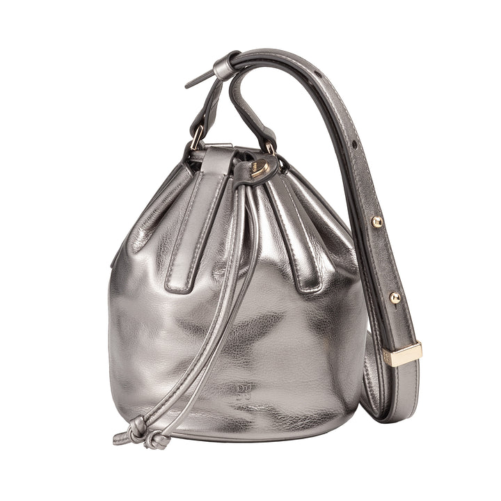 DUDU Women's Small Bucket Bag in Genuine Leather with Adjustable Shoulder Strap and Drawstring Closure - Elegant and Compact Shoulder Bag with Drawstring, Perfect for Everyday Use