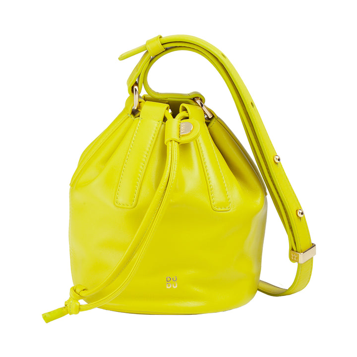 DUDU Women's Small Bucket Bag in Genuine Leather with Adjustable Shoulder Strap and Drawstring Closure - Elegant and Compact Shoulder Bag with Drawstring, Perfect for Everyday Use