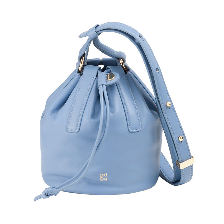 DUDU Women's Small Bucket Bag in Genuine Leather with Adjustable Shoulder Strap and Drawstring Closure - Elegant and Compact Shoulder Bag with Drawstring, Perfect for Everyday Use