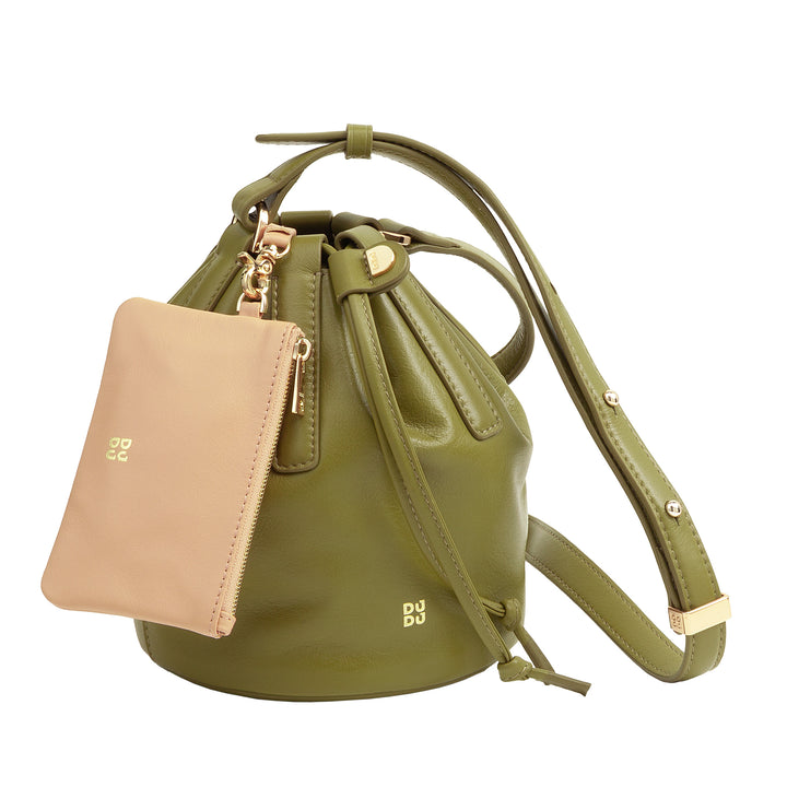 Bolsa feminina pequena DUDU em couro genuíno com alça de ombro ajustável e fecho com cordão – Bolsa de ombro elegante e compacta com cordão, perfeita para uso diário