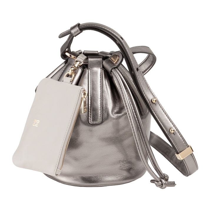 DUDU Women's Small Bucket Bag in Genuine Leather with Adjustable Shoulder Strap and Drawstring Closure - Elegant and Compact Shoulder Bag with Drawstring, Perfect for Everyday Use