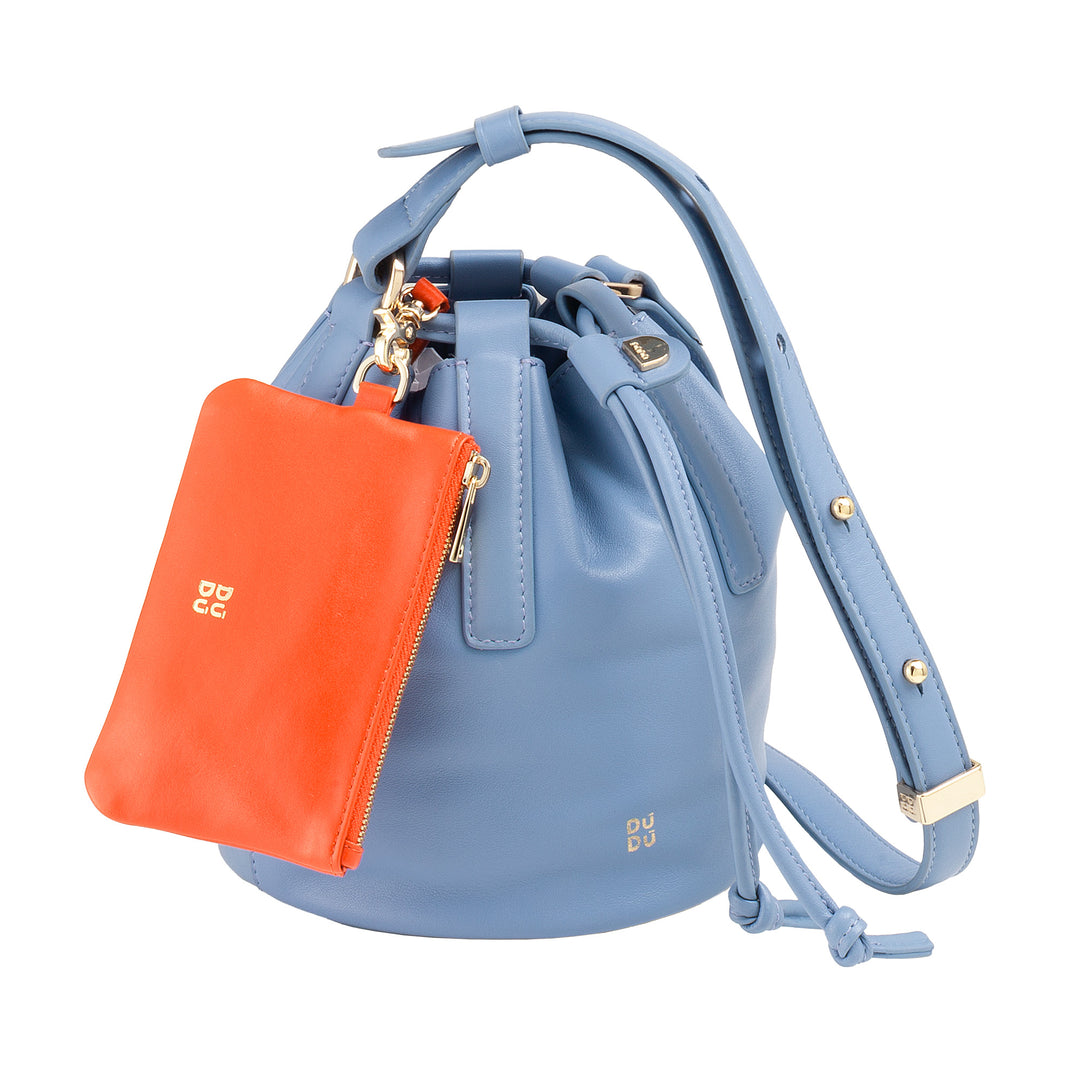 DUDU Women's Small Bucket Bag in Genuine Leather with Adjustable Shoulder Strap and Drawstring Closure - Elegant and Compact Shoulder Bag with Drawstring, Perfect for Everyday Use