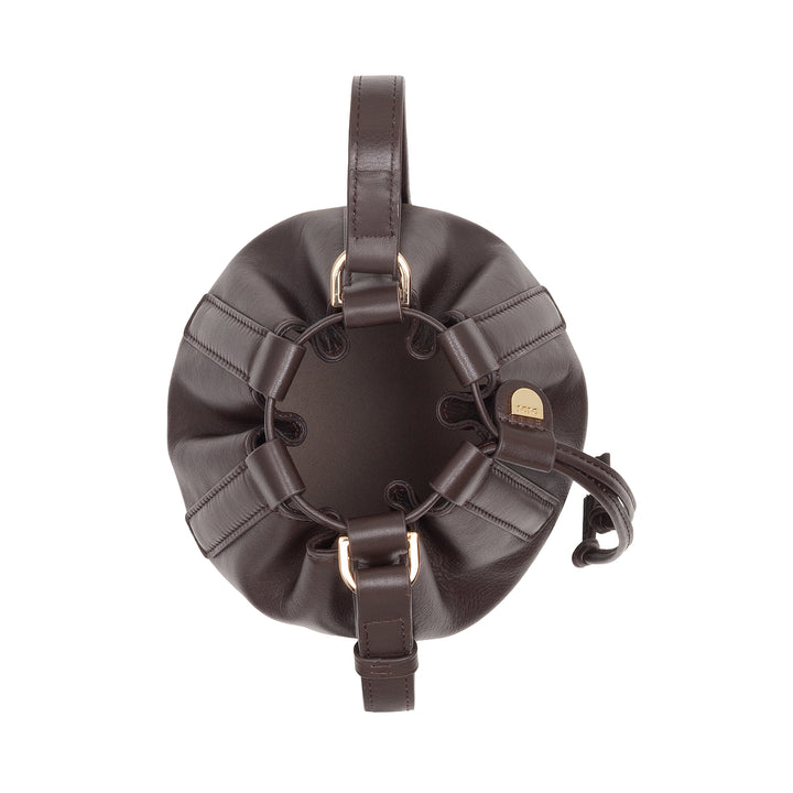 Bolsa feminina pequena DUDU em couro genuíno com alça de ombro ajustável e fecho com cordão – Bolsa de ombro elegante e compacta com cordão, perfeita para uso diário