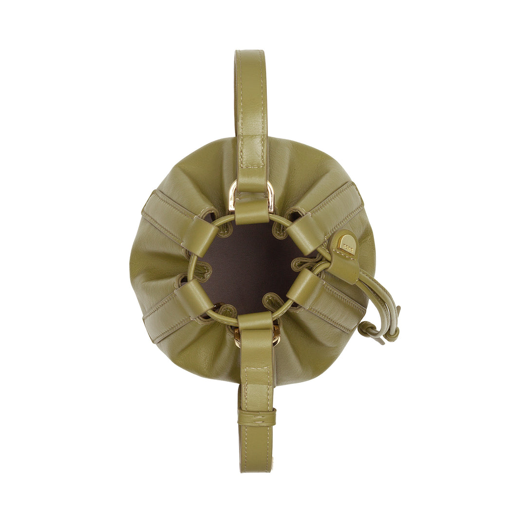 Bolsa feminina pequena DUDU em couro genuíno com alça de ombro ajustável e fecho com cordão – Bolsa de ombro elegante e compacta com cordão, perfeita para uso diário