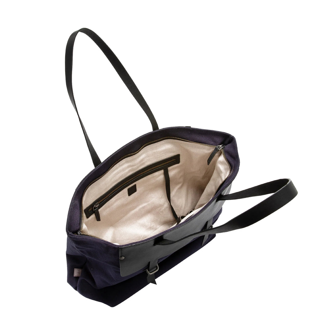 Bolsa de compras feminina DUDU em couro e lona de dois tons, sacola de compras grande com fecho de correr