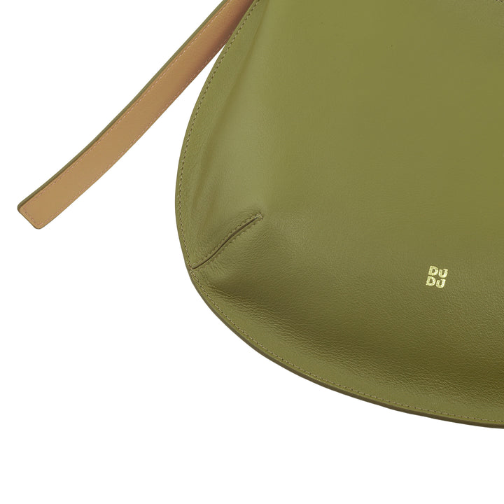 Bolsa de hombro Dudu Mujer en cuero real, bolsa de vagabundo con correa para hombro ajustable, bolso de hombro con cremallera de cremallera