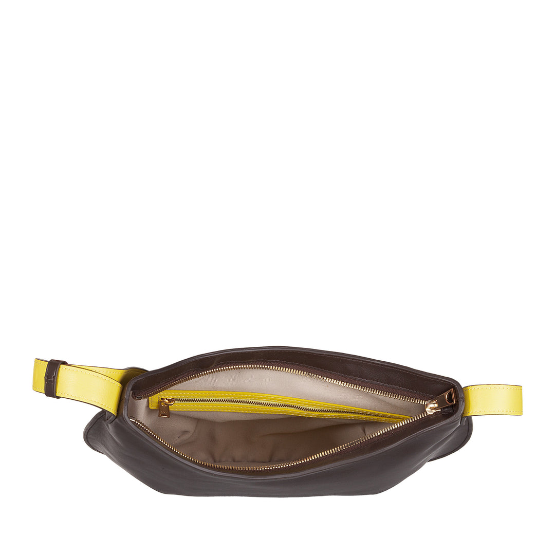 Bolsa de ombro macia feminina média DUDU em couro genuíno, bolsa Hobo com alça ajustável, bolsa de ombro com zíper