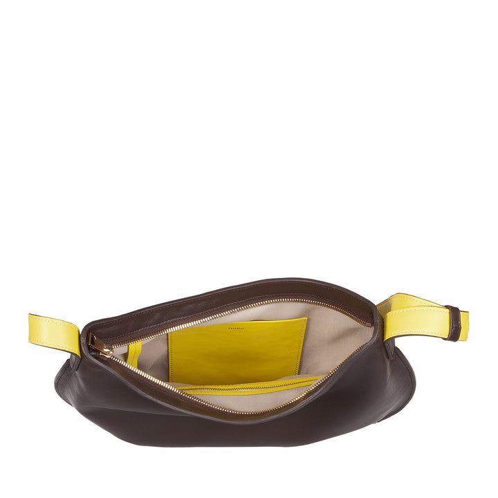 Bolsa de ombro macia feminina média DUDU em couro genuíno, bolsa Hobo com alça ajustável, bolsa de ombro com zíper