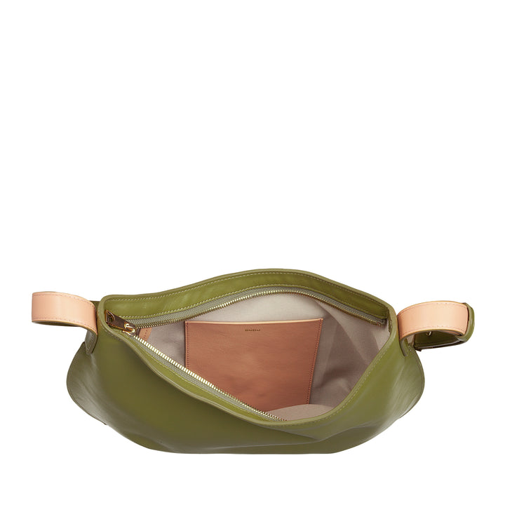 Bolsa de hombro Dudu Mujer en cuero real, bolsa de vagabundo con correa para hombro ajustable, bolso de hombro con cremallera de cremallera