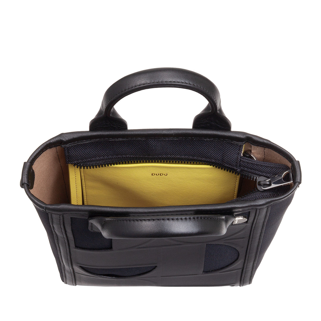 Dudu Bag Tote Mujer cuero y tela - bolso, bolso de hombro con diseño geométrico, compras elegantes y versátiles para uso diario