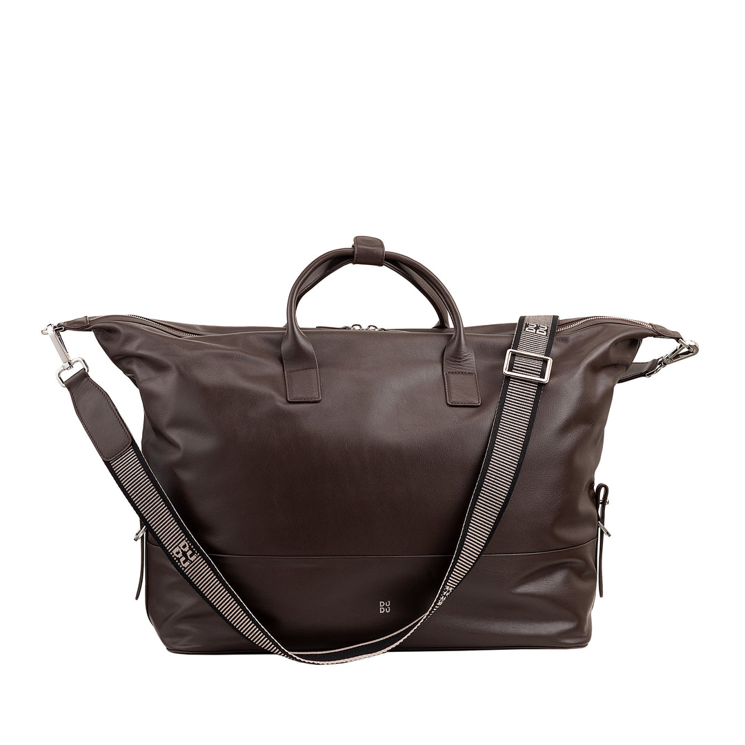 Dudu Borsone Travel Boat Men's Woman en cuir, sac de week-end avec deux poignées, bagages à main ou bandoulière 28 litres avec fermeture éclair