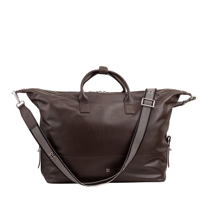 Dudu Borsone Travel Boat Men's Woman en cuir, sac de week-end avec deux poignées, bagages à main ou bandoulière 28 litres avec fermeture éclair