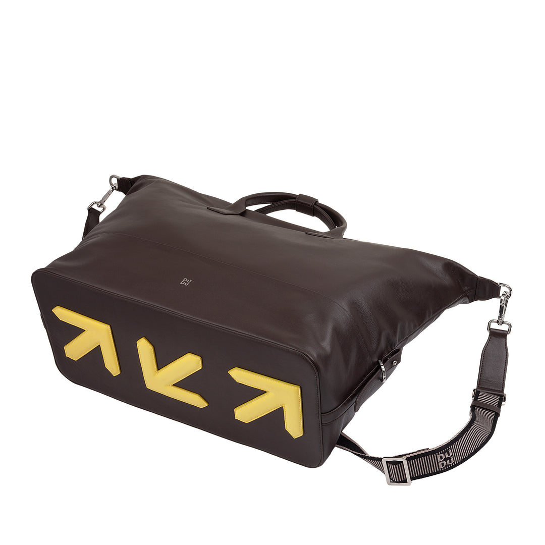 Dudu Borsone Travel Boat Men's Woman en cuir, sac de week-end avec deux poignées, bagages à main ou bandoulière 28 litres avec fermeture éclair