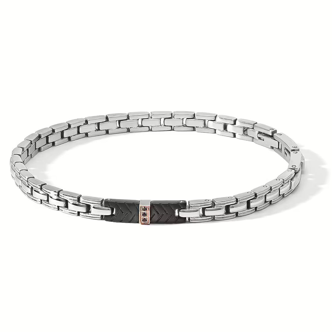 Comete bracciale Faces acciaio finiture PVD oro rosa e nero zirconi UBR 1184